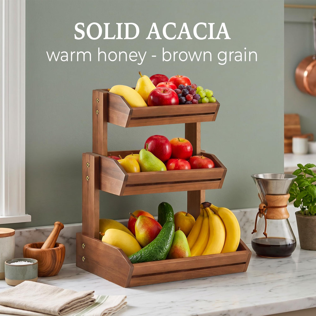 3 Tier Acacia Wood Fruit Basket W5265
