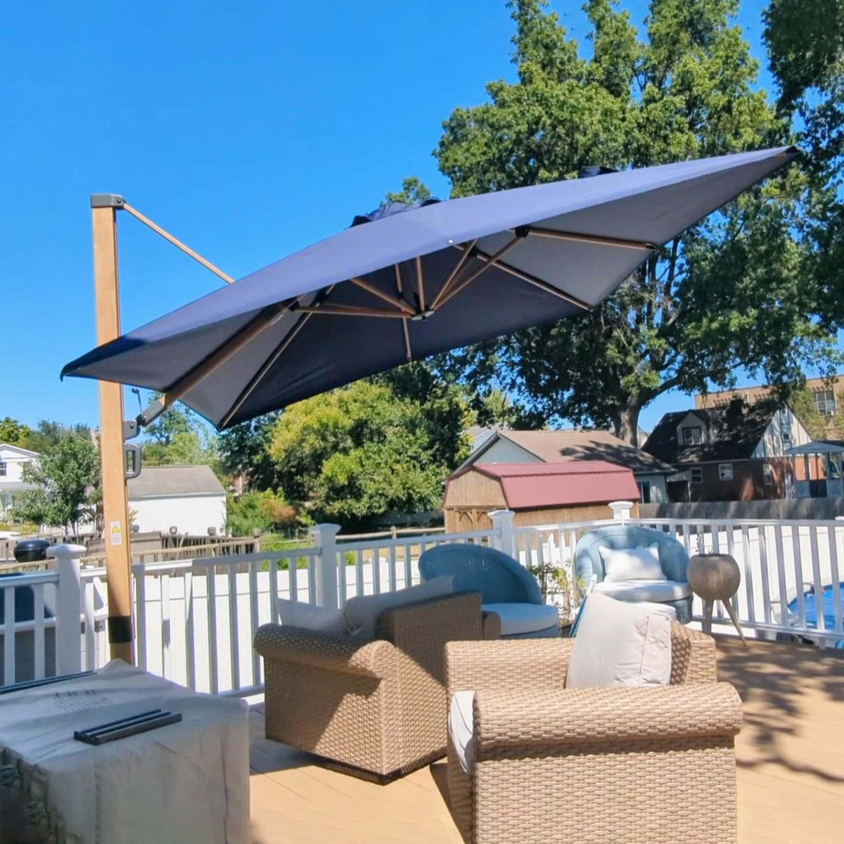 Navy Blue Wood Grain 9FT Square Patio Umbrella W4579