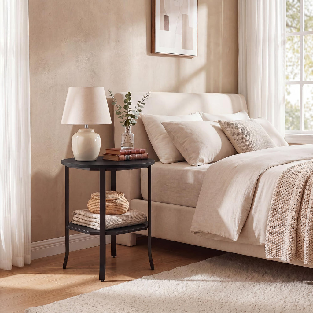 2-Tier Round Side End Table with Storage Shelf I51508