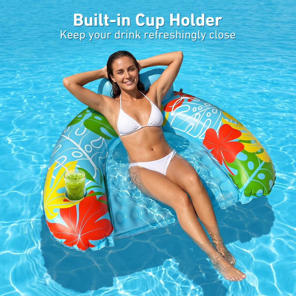 3 Pack Inflatable Pool Float Chairs with Cup Holder N391