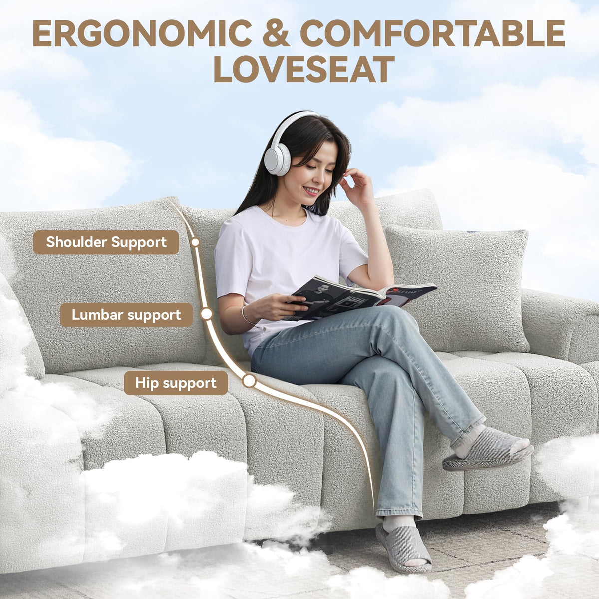Light Grey Oversized Sherpa Boucle Sofa H920