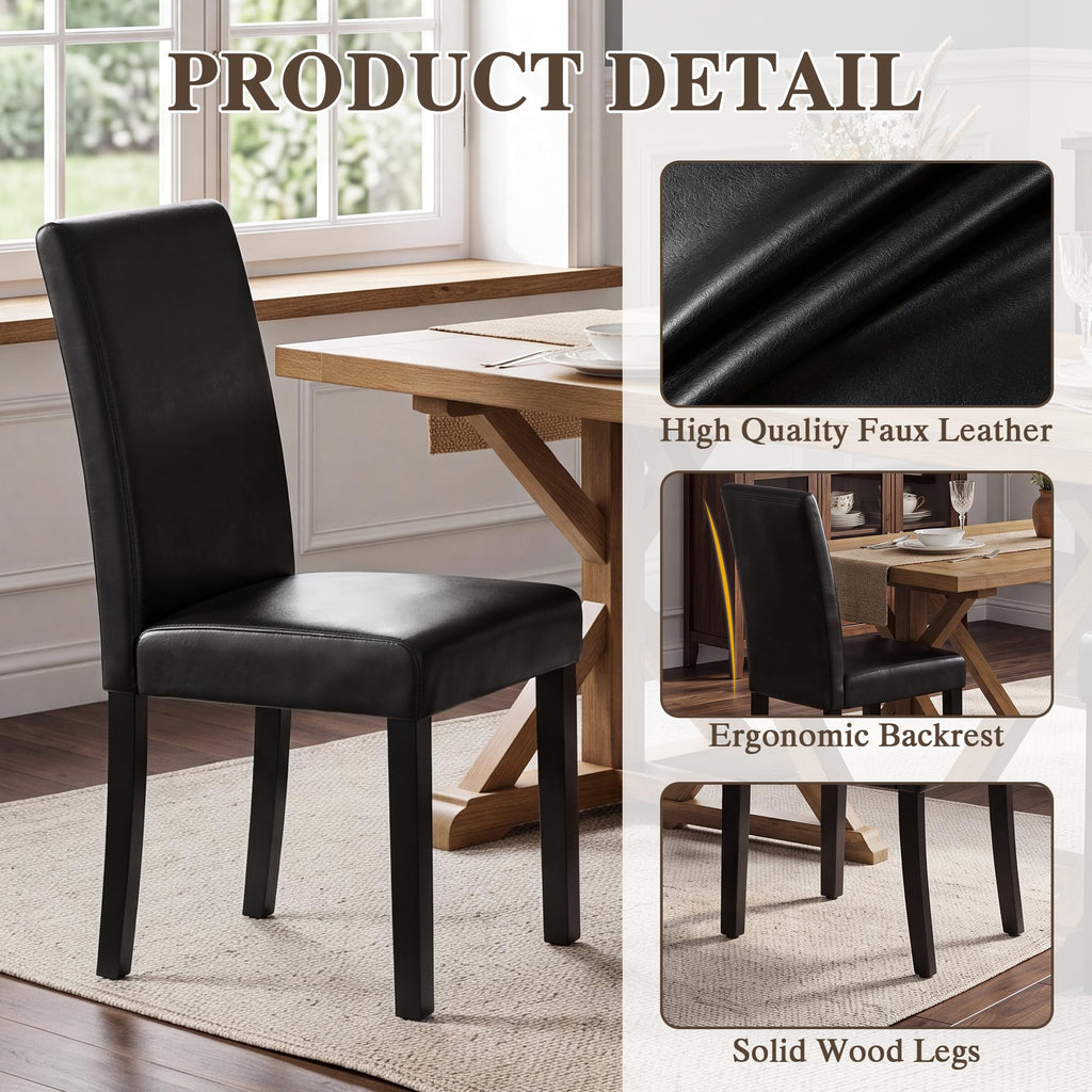 Black Upholstered Dining Chairs Set of 6 with Solid Wood Legs Z5801
