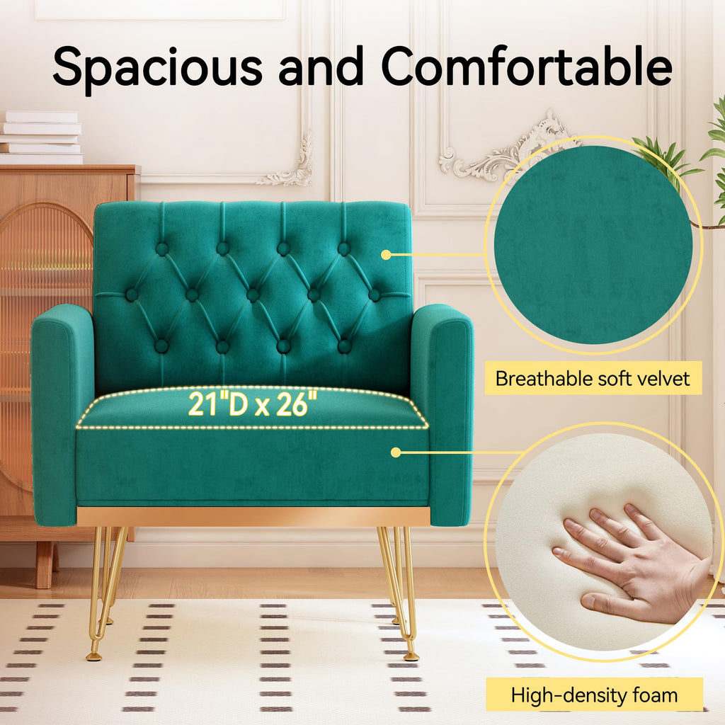 Oversized Velvet Tufted Accent Chair with Gold Legs Y338947