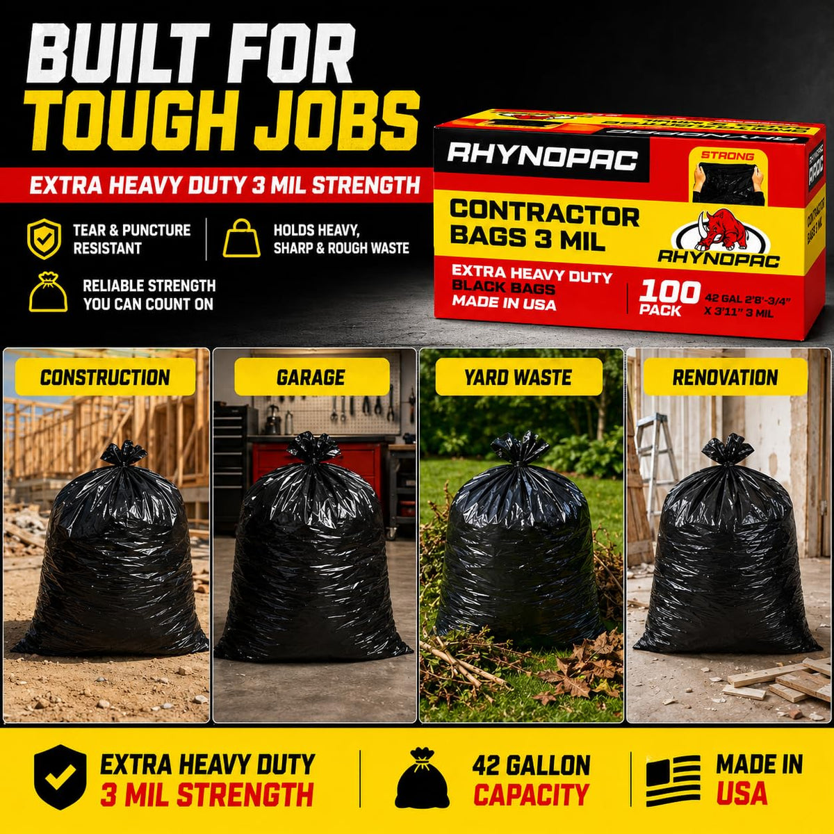 42 Gallon 3 Mil Contractor Trash Bag B138804