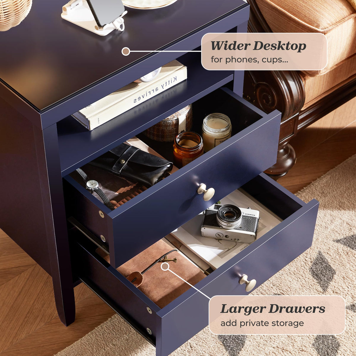 Blue Nightstand Set of 2 V110797