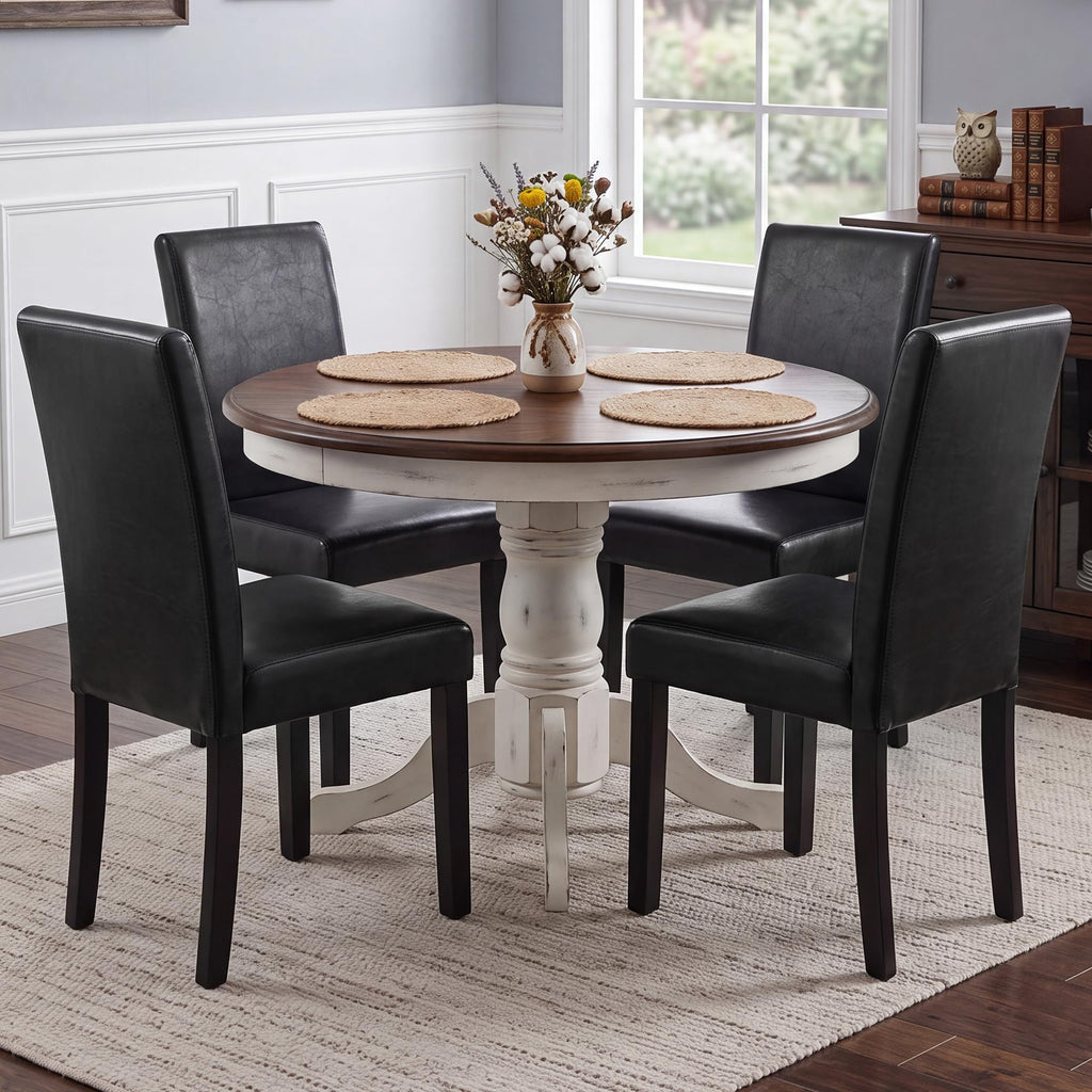 Black Upholstered Dining Chairs Set of 6 with Solid Wood Legs Z5801