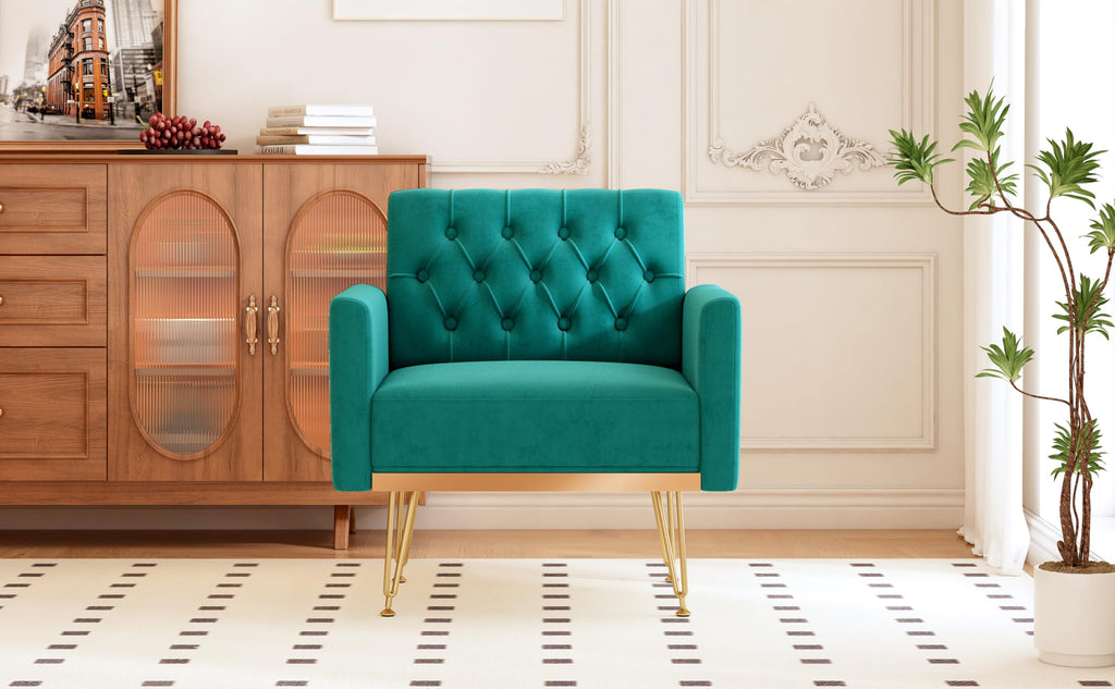 Oversized Velvet Tufted Accent Chair with Gold Legs Y338947