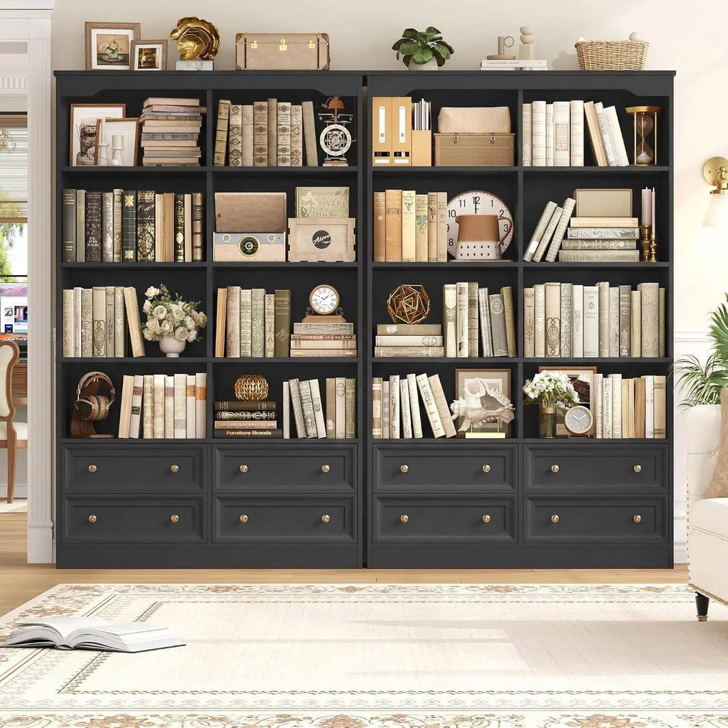 71" Tall Black Bookshelf with 4 Drawers L666378