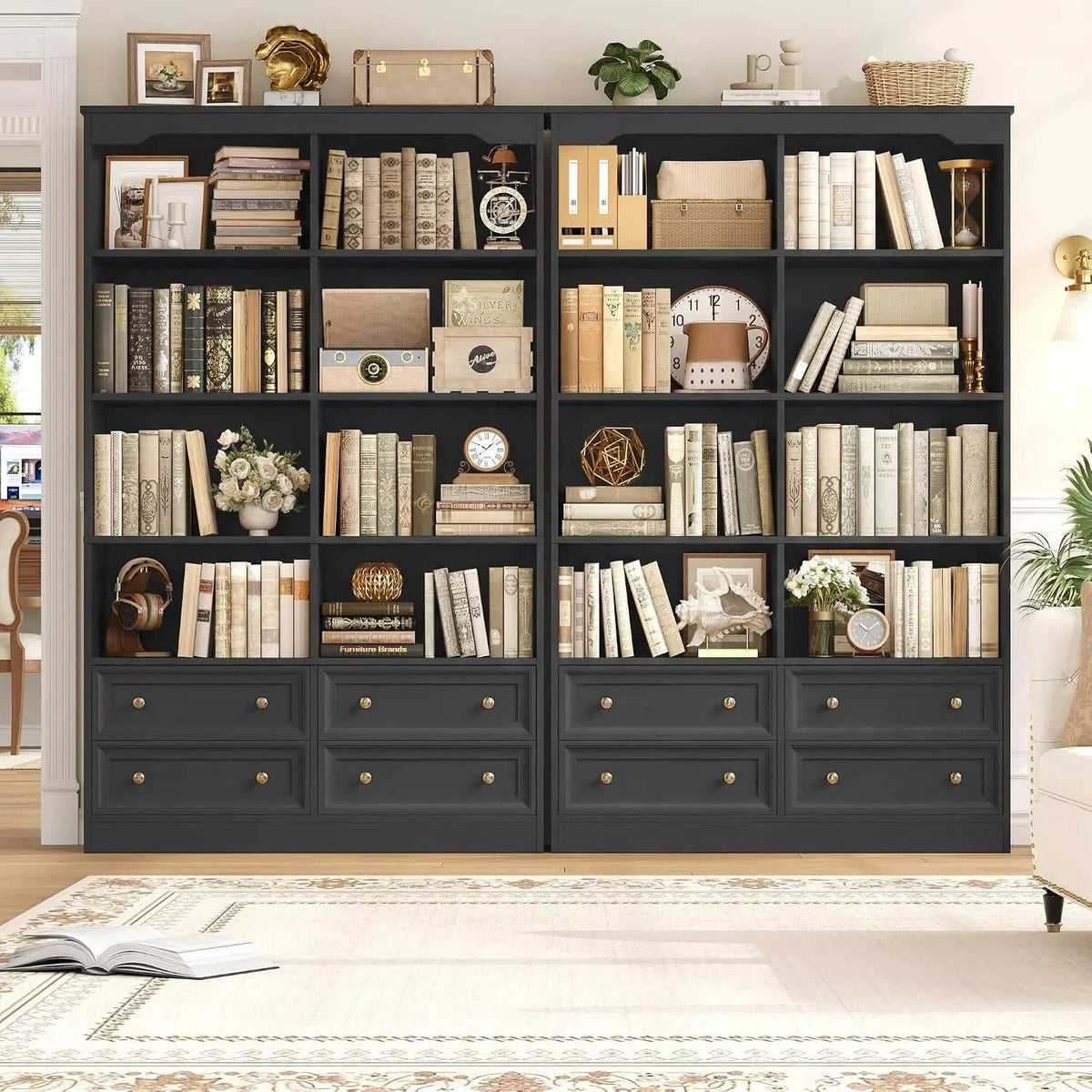 71" Tall Black Bookshelf with 4 Drawers L666378
