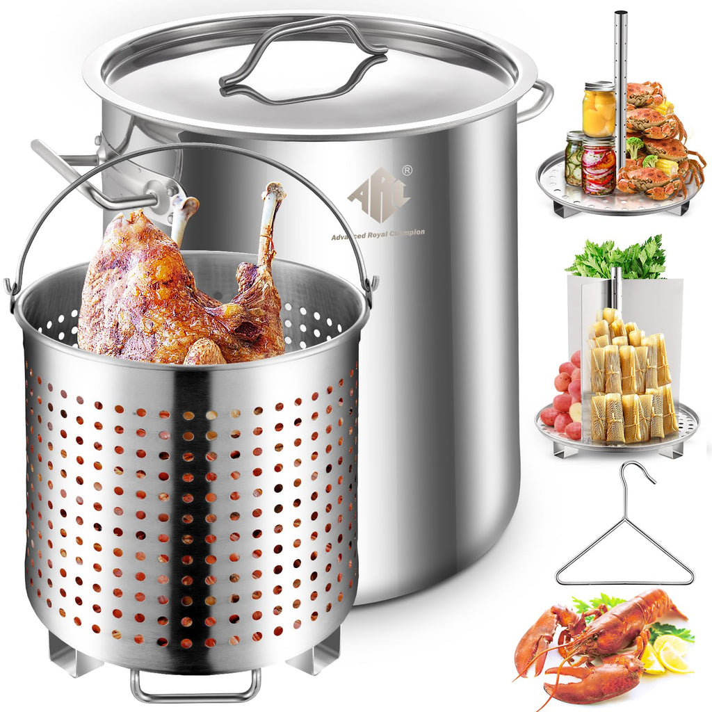 40QT Stainless Steel Stockpot with Basket and Steamer Rack B425634