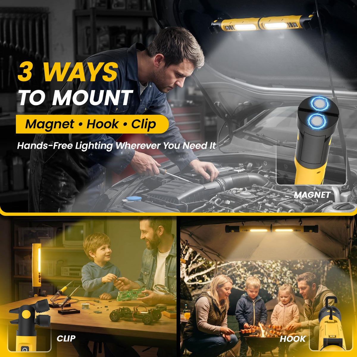 Magnetic Rechargeable LED Work Light with Detachable Dual Light Bars H27625