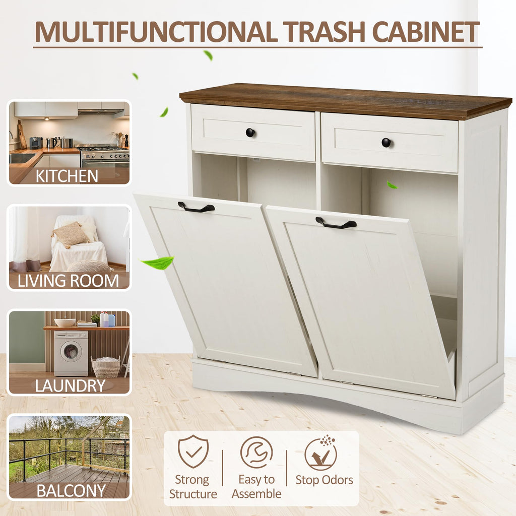 Antique White Tilt Out Trash Cabinet D620687