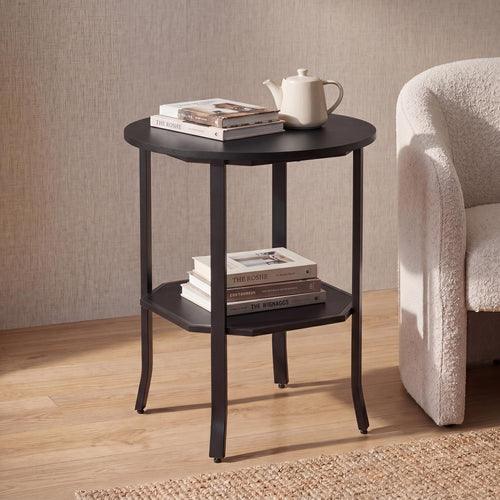 2-Tier Round Side End Table with Storage Shelf I51508