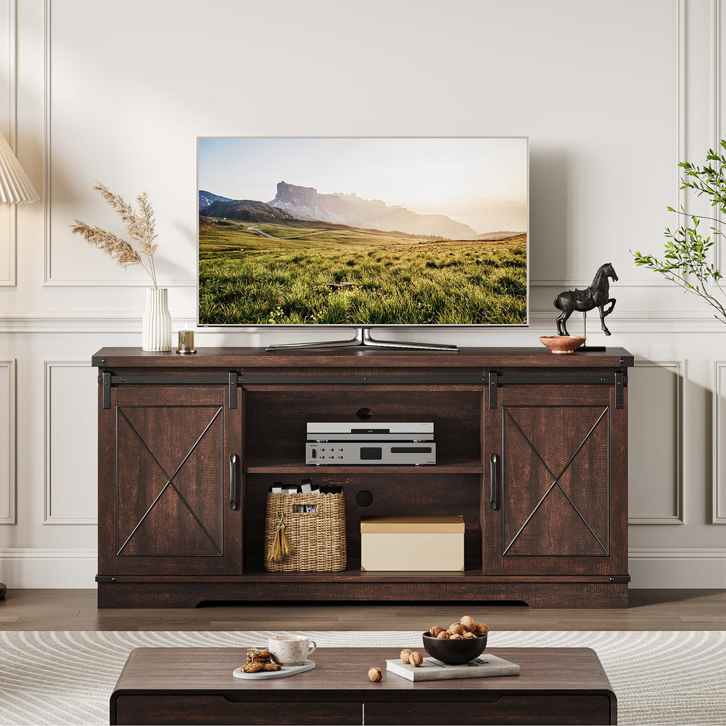 Farmhouse TV Stand with Sliding Barn Doors R69985