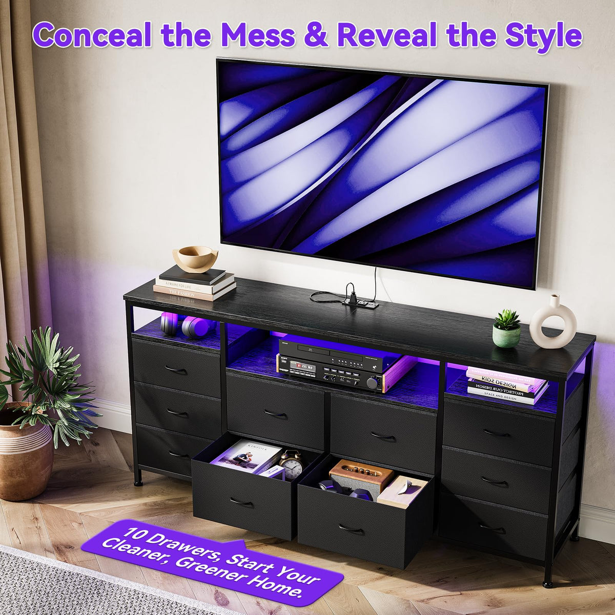 Black 10 Drawer Dresser TV Stand W921537