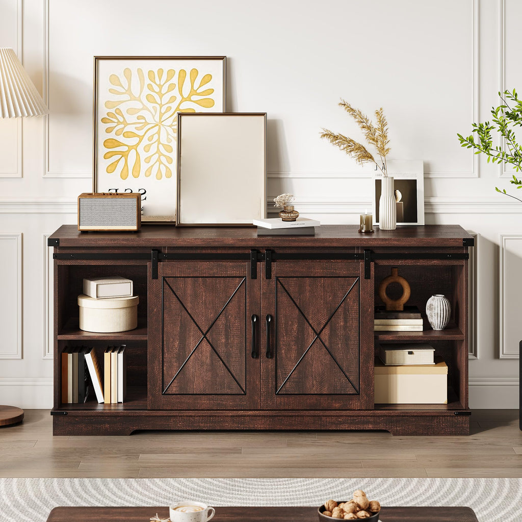 Farmhouse TV Stand with Sliding Barn Doors R69985