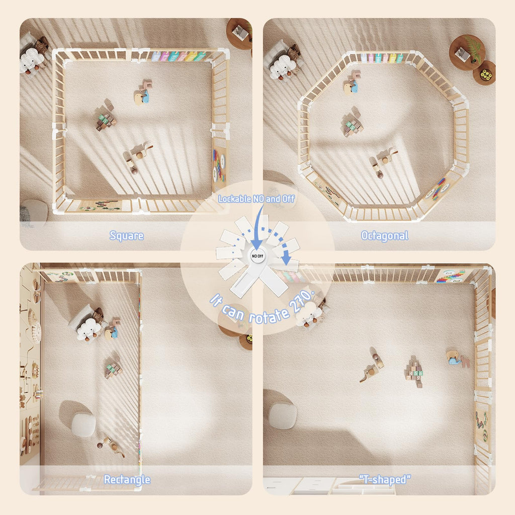 Foldable Wood Baby Playpen with Built-in Toys 57"x57" S215136