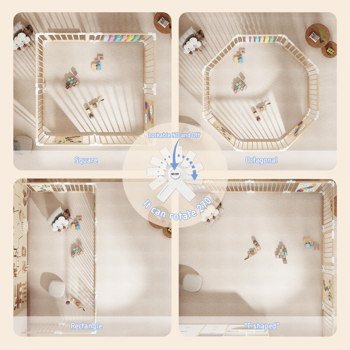 Foldable Wood Baby Playpen with Built-in Toys 57"x57" S215136