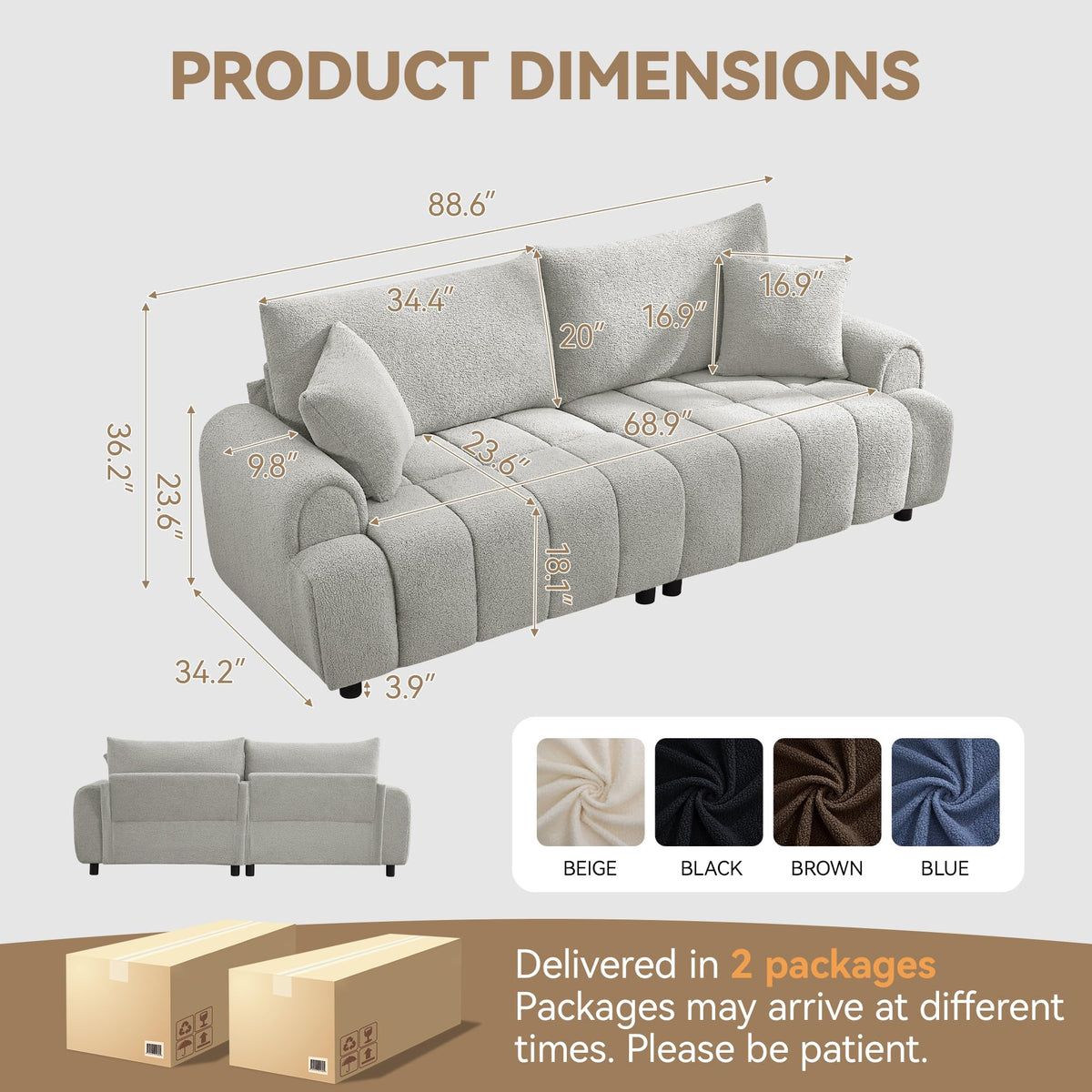 Light Grey Oversized Sherpa Boucle Sofa H920