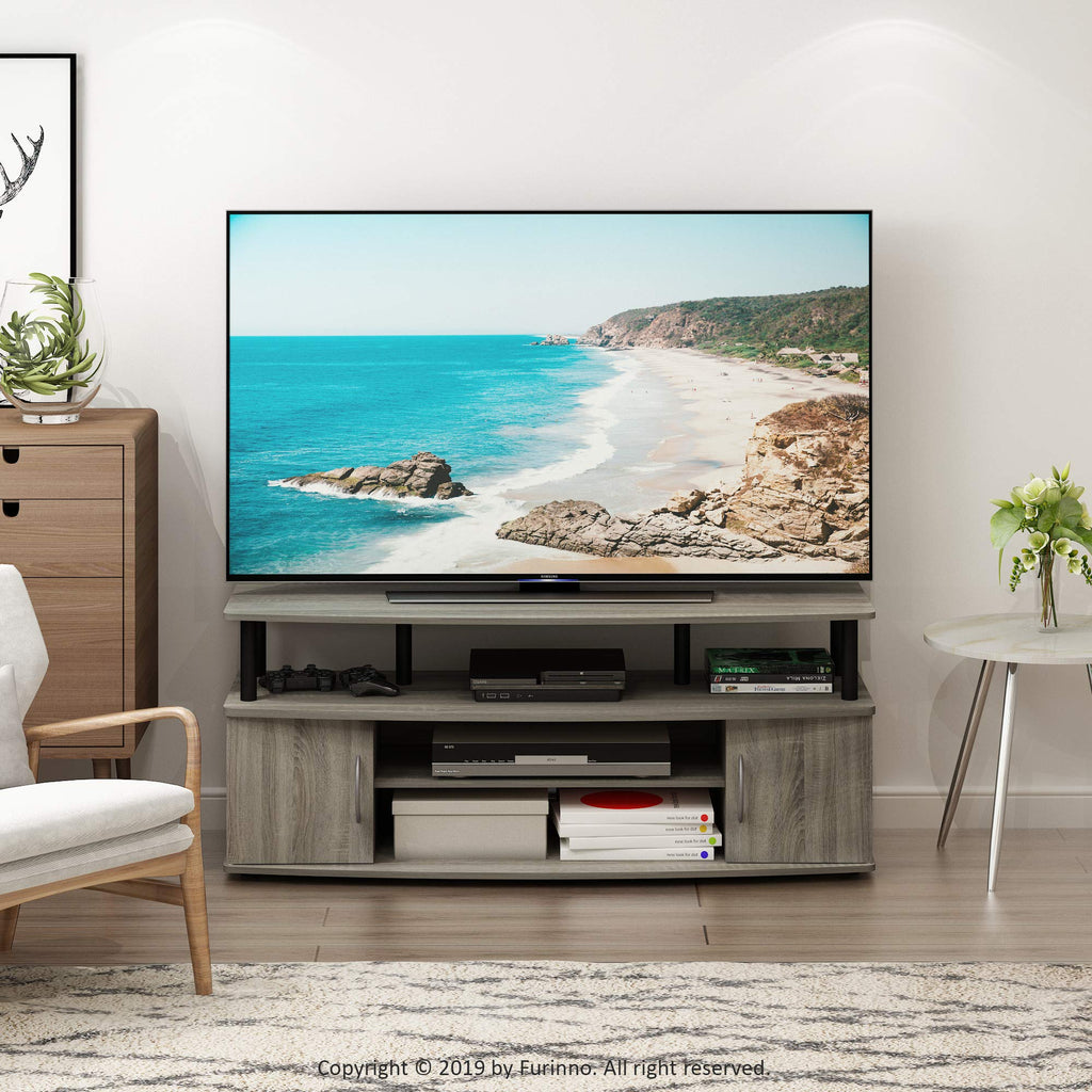 French Oak Grey/Black Entertainment Stand for TV Up to 55 Inch V398