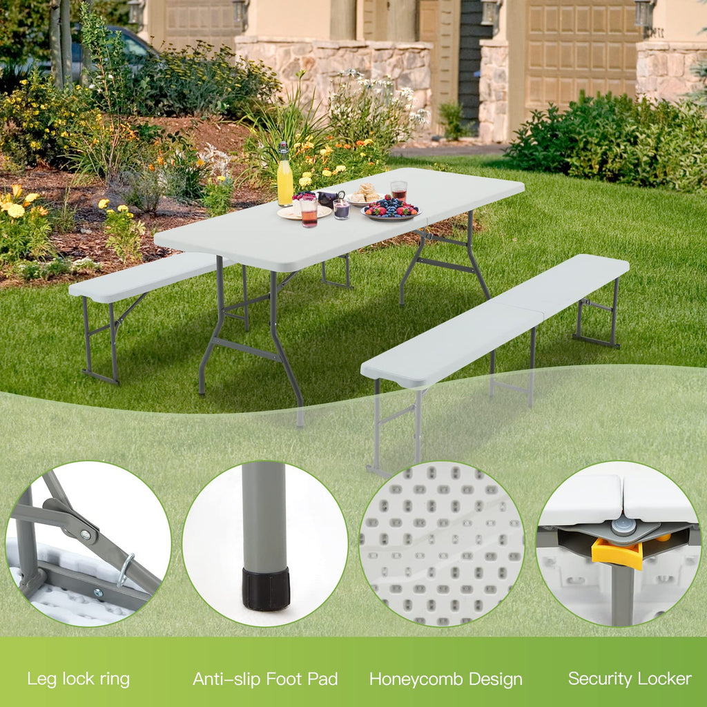 6FT White Plastic Folding Table with Carrying Handle S488