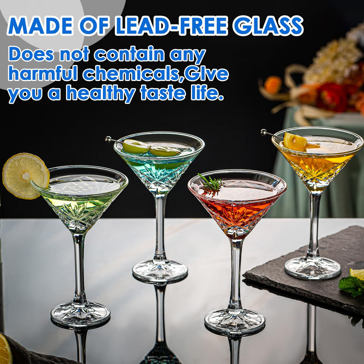 Set of 4 Crystal Stemmed Cocktail Glasses S32235