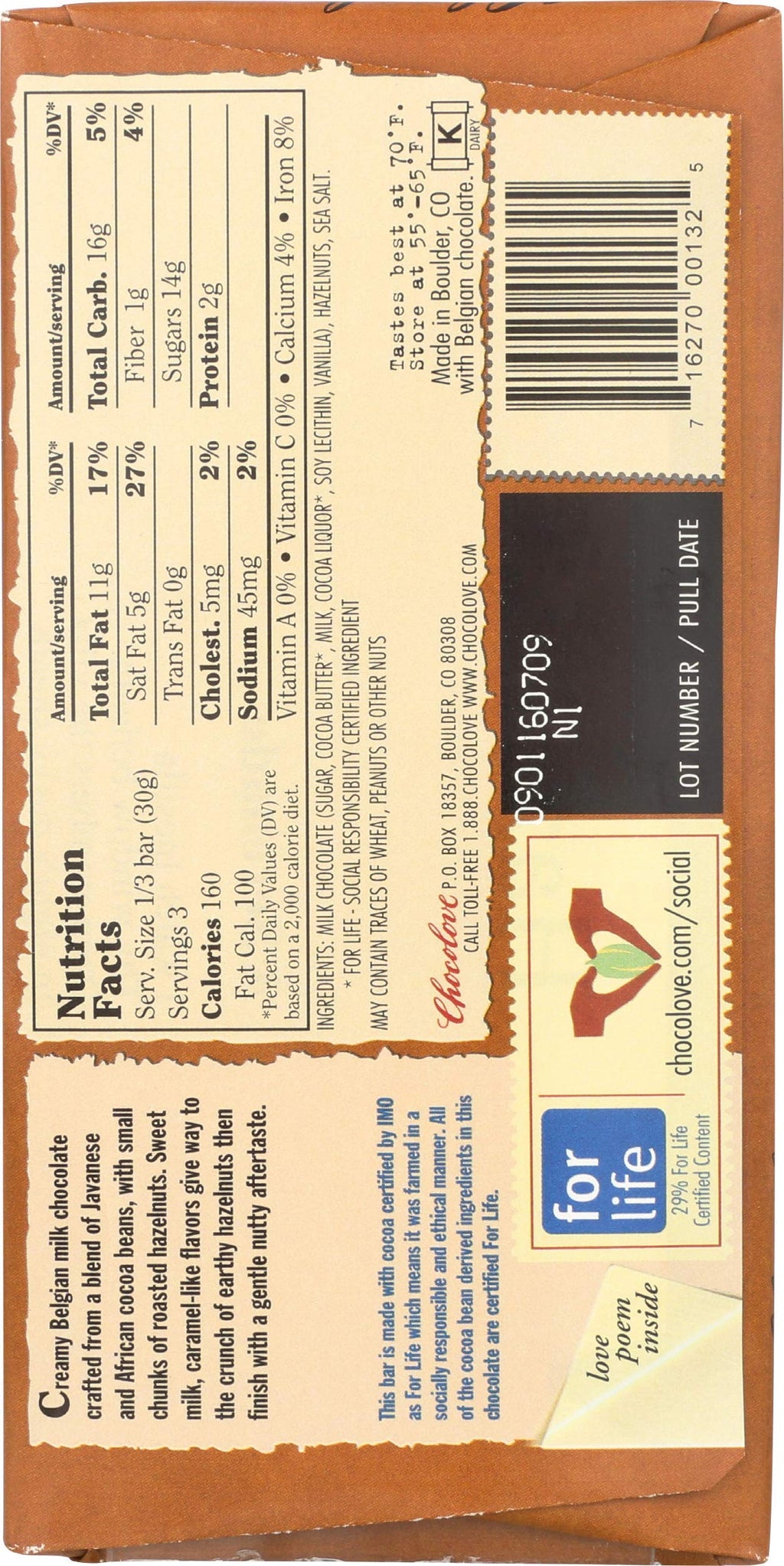 Hazelnut Milk Chocolate Bar 3.2 OZ E501506