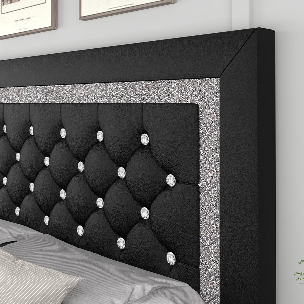 Full Size Faux Leather Platform Bed with Diamond Headboard X5054