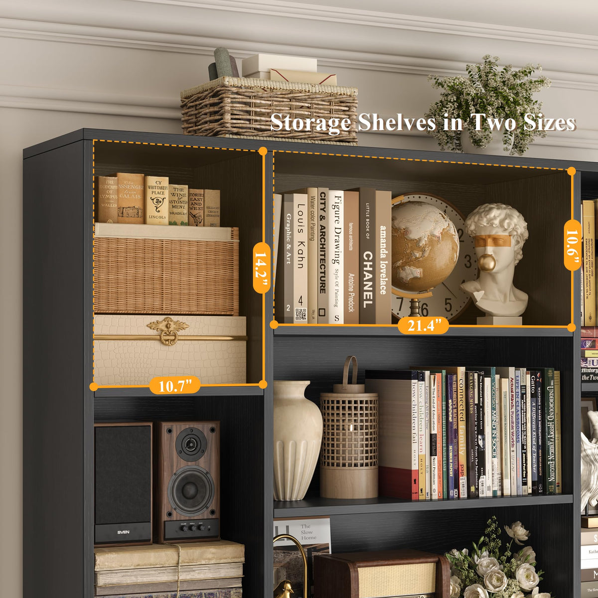 72" Tall Black Bookshelf with Storage S4567