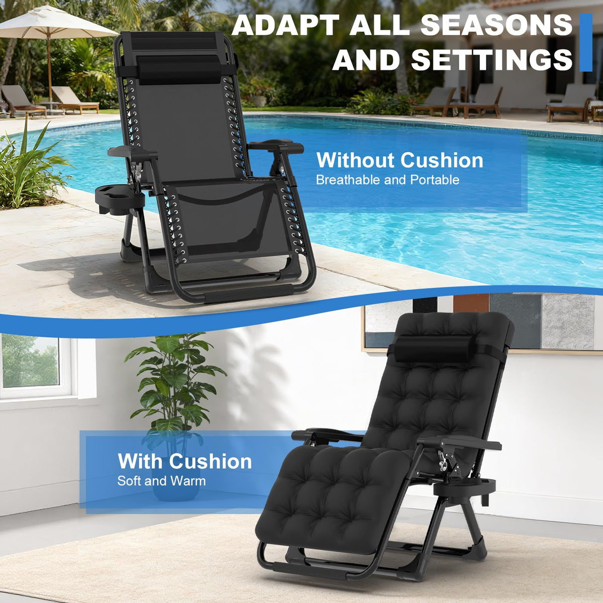 Zero Gravity Chair with Cup Holder, Black W37799