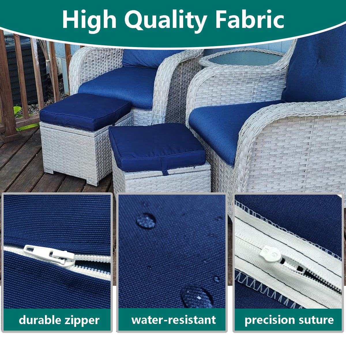 Patio Cushion Covers 16x16x2.5 Navy Blue 2 Packs K77597