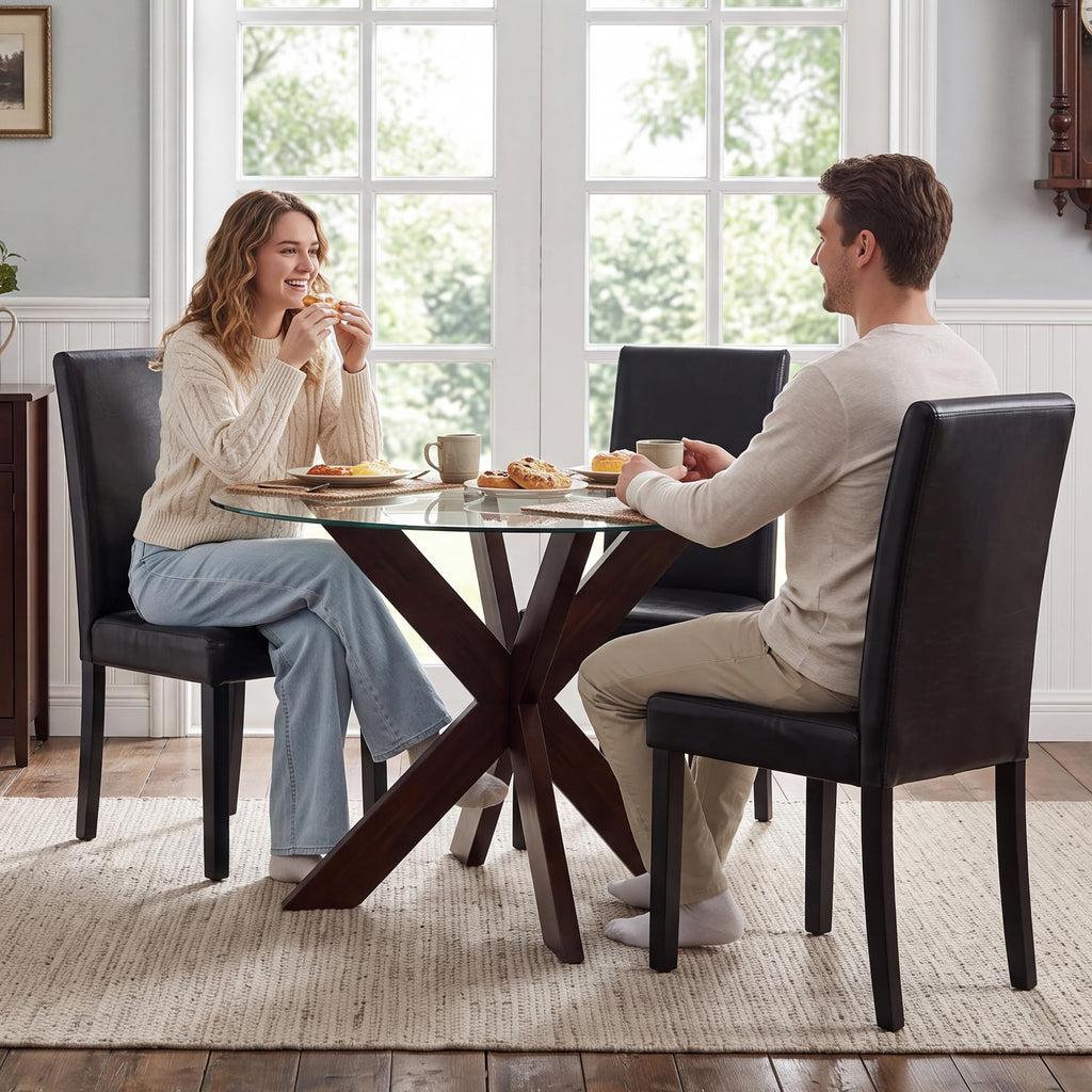 Black Upholstered Dining Chairs Set of 6 with Solid Wood Legs Z5801