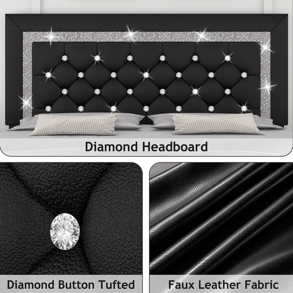 Full Size Faux Leather Platform Bed with Diamond Headboard X5054
