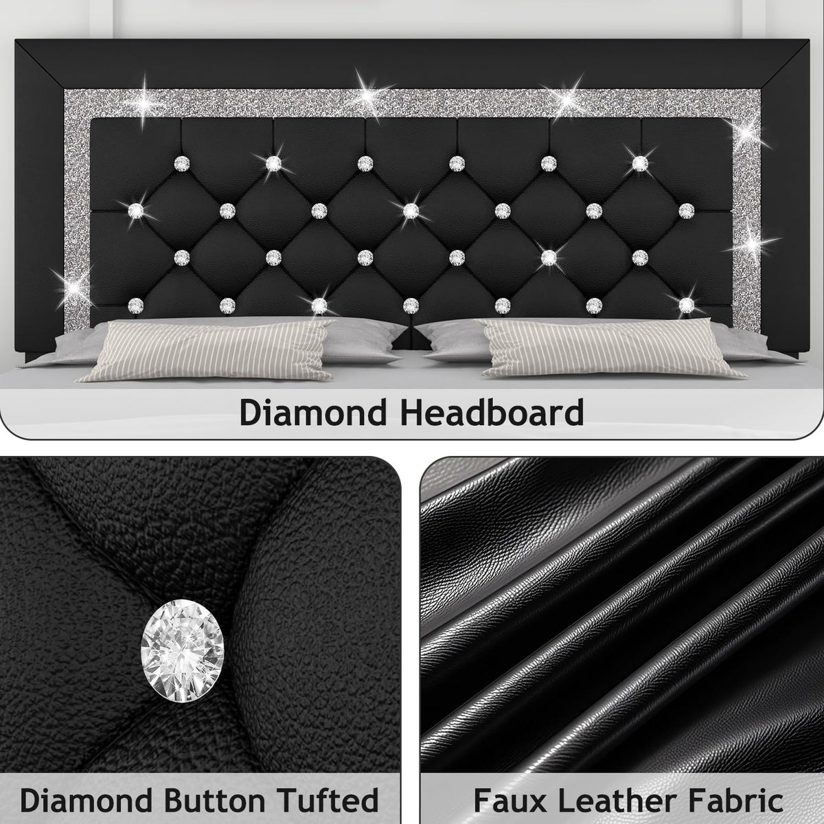 Full Size Faux Leather Platform Bed with Diamond Headboard X5054
