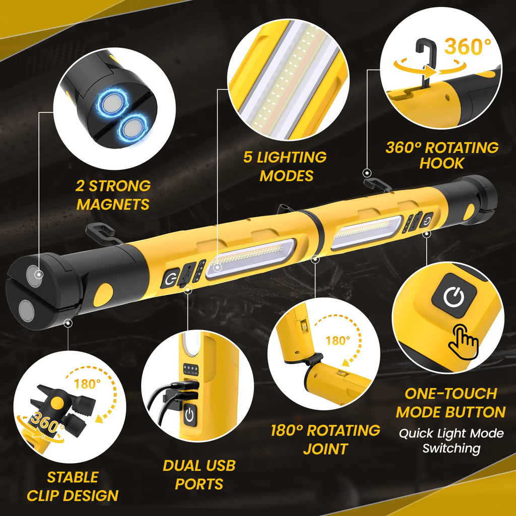 Magnetic Rechargeable LED Work Light with Detachable Dual Light Bars H27625