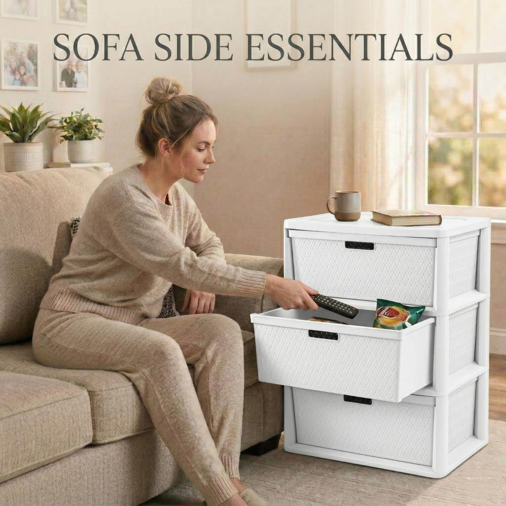 Opaque White 3-Drawer Plastic Storage Tower T97828
