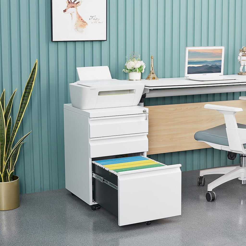 3 Drawer Locking File Cabinet Matte White T373