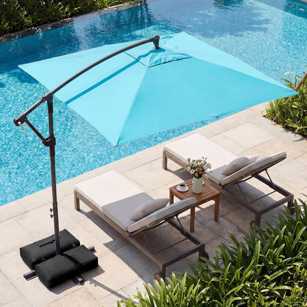 8x8 FT Square Offset Cantilever Patio Umbrella with Base H1406