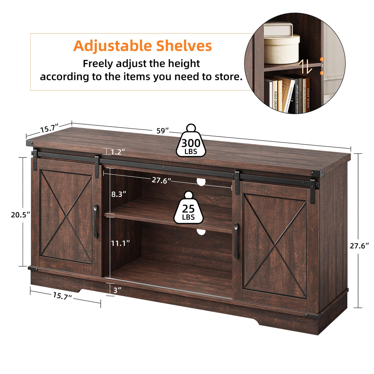 Farmhouse TV Stand with Sliding Barn Doors R69985