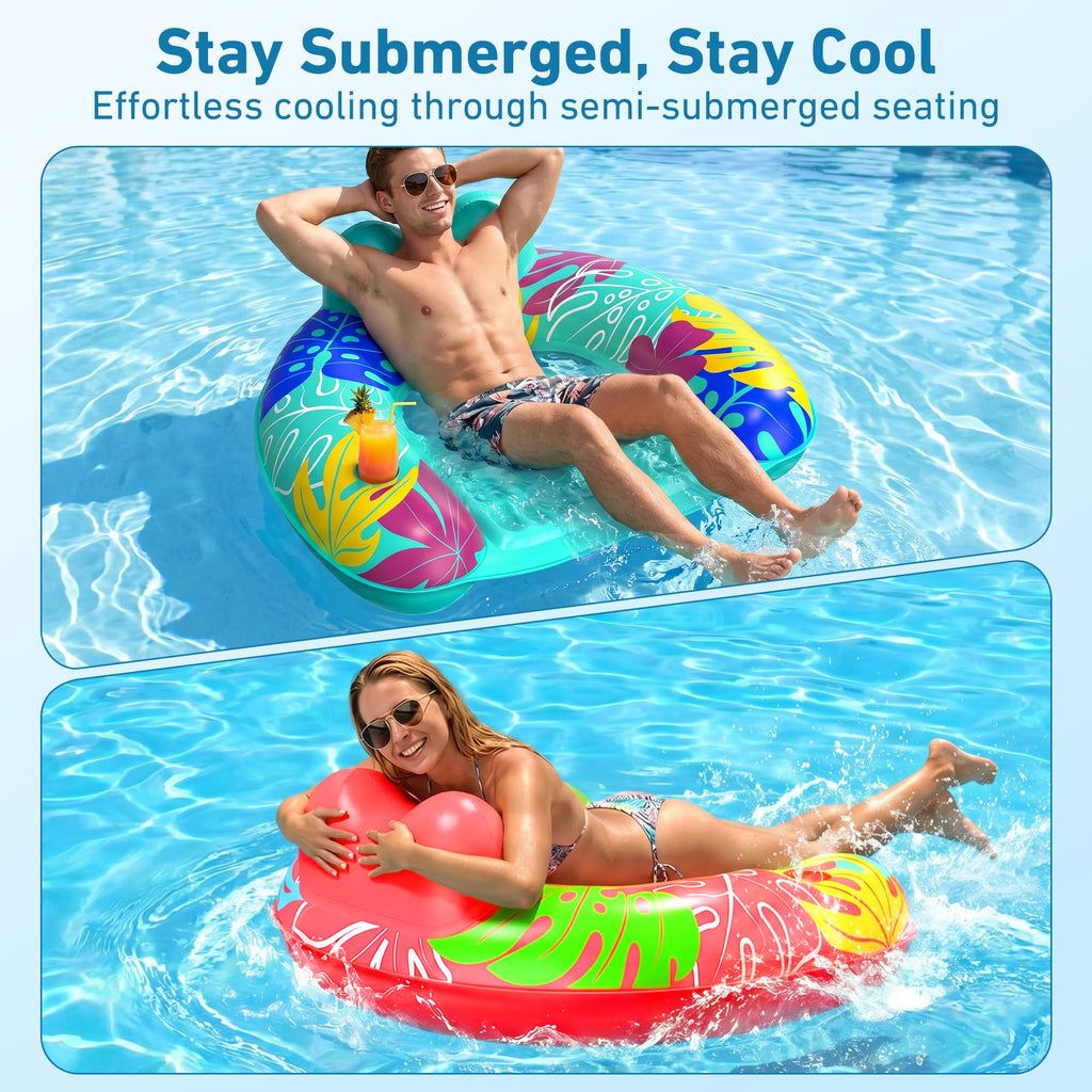 3 Pack Inflatable Pool Float Chairs with Cup Holder N391