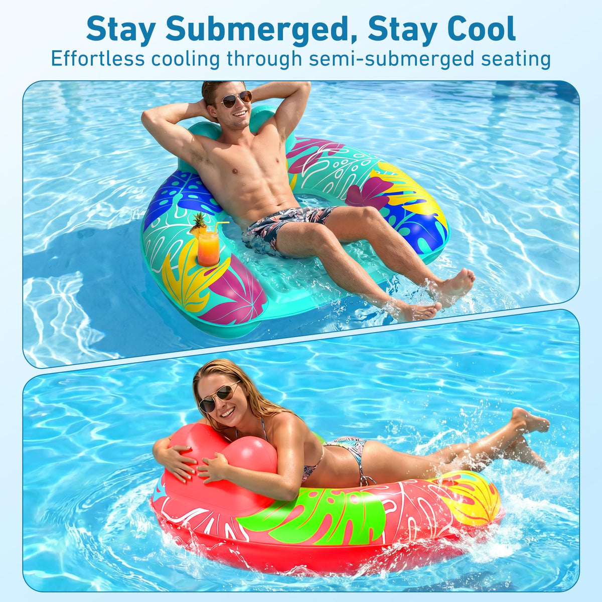 3 Pack Inflatable Pool Float Chairs with Cup Holder N391