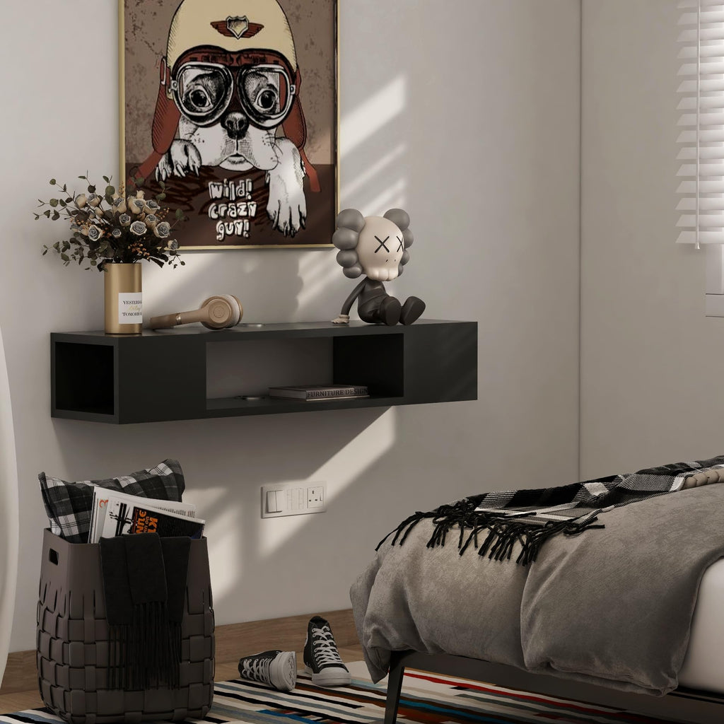 Black Wall Mounted Floating TV Stand with Storage I337