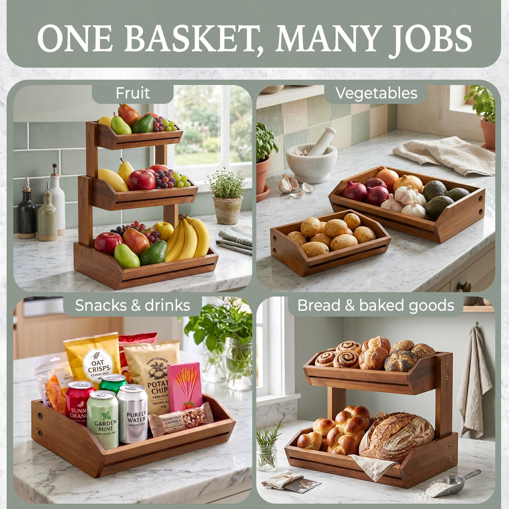 3 Tier Acacia Wood Fruit Basket W5265