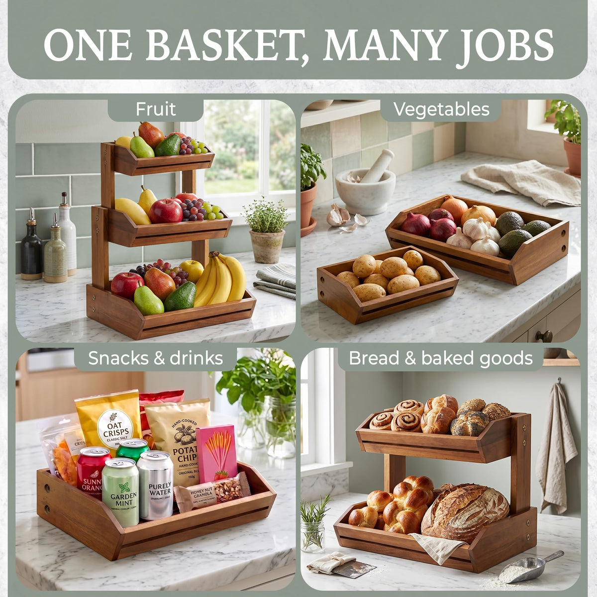 3 Tier Acacia Wood Fruit Basket W5265
