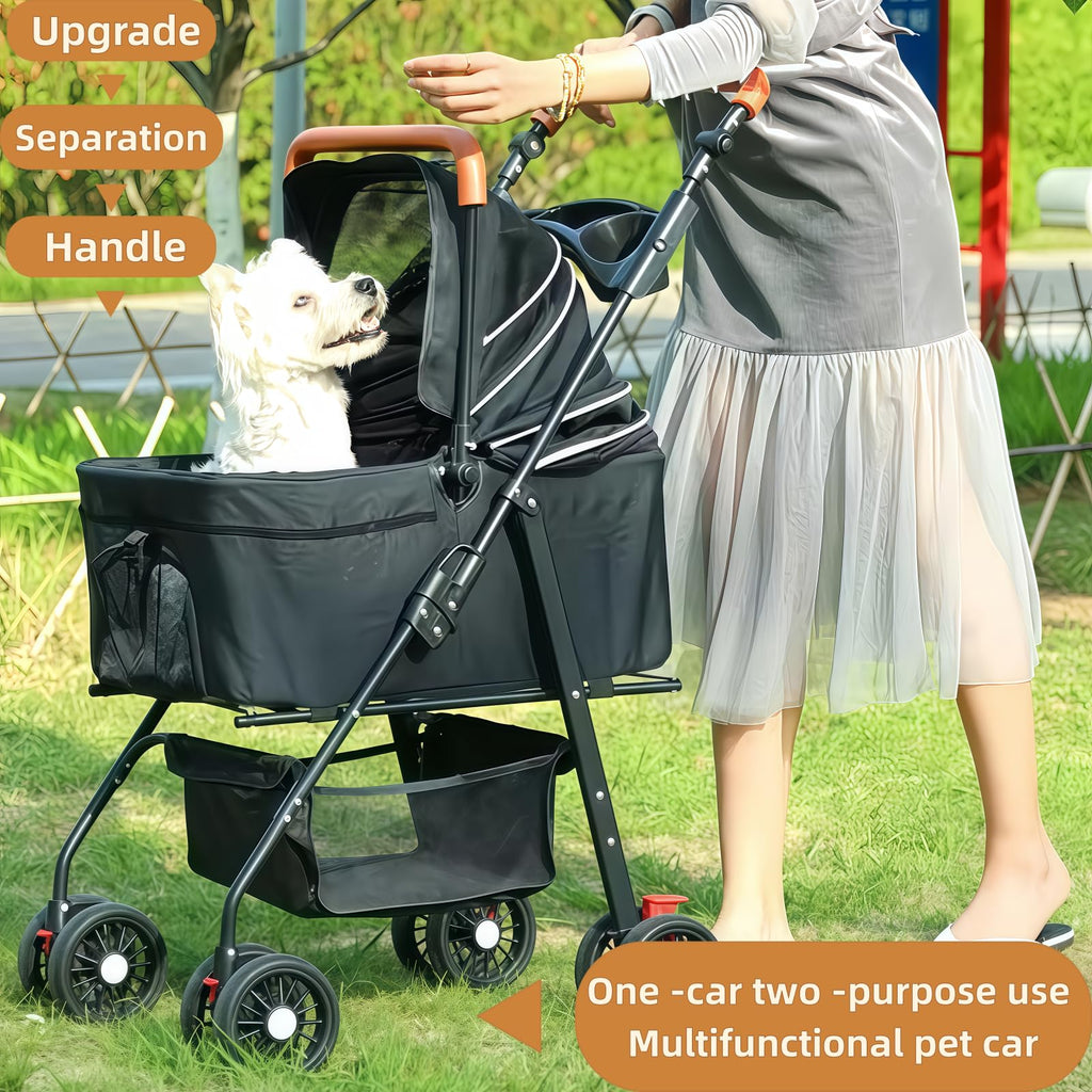 Black Foldable Pet Stroller with Storage Basket B333635