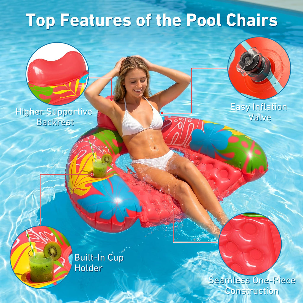 3 Pack Inflatable Pool Float Chairs with Cup Holder N391