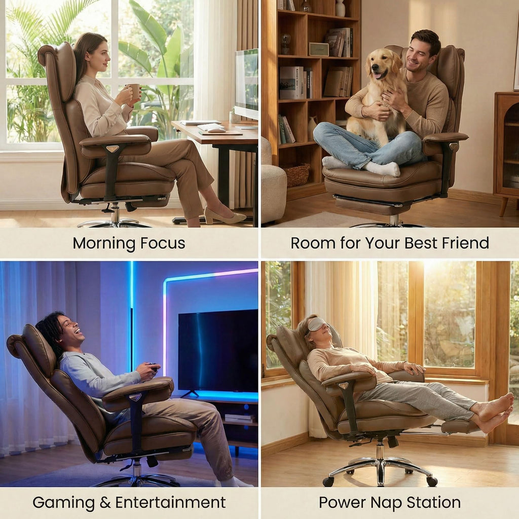 Big & Tall Desk Chair with Footrest Brown U13620