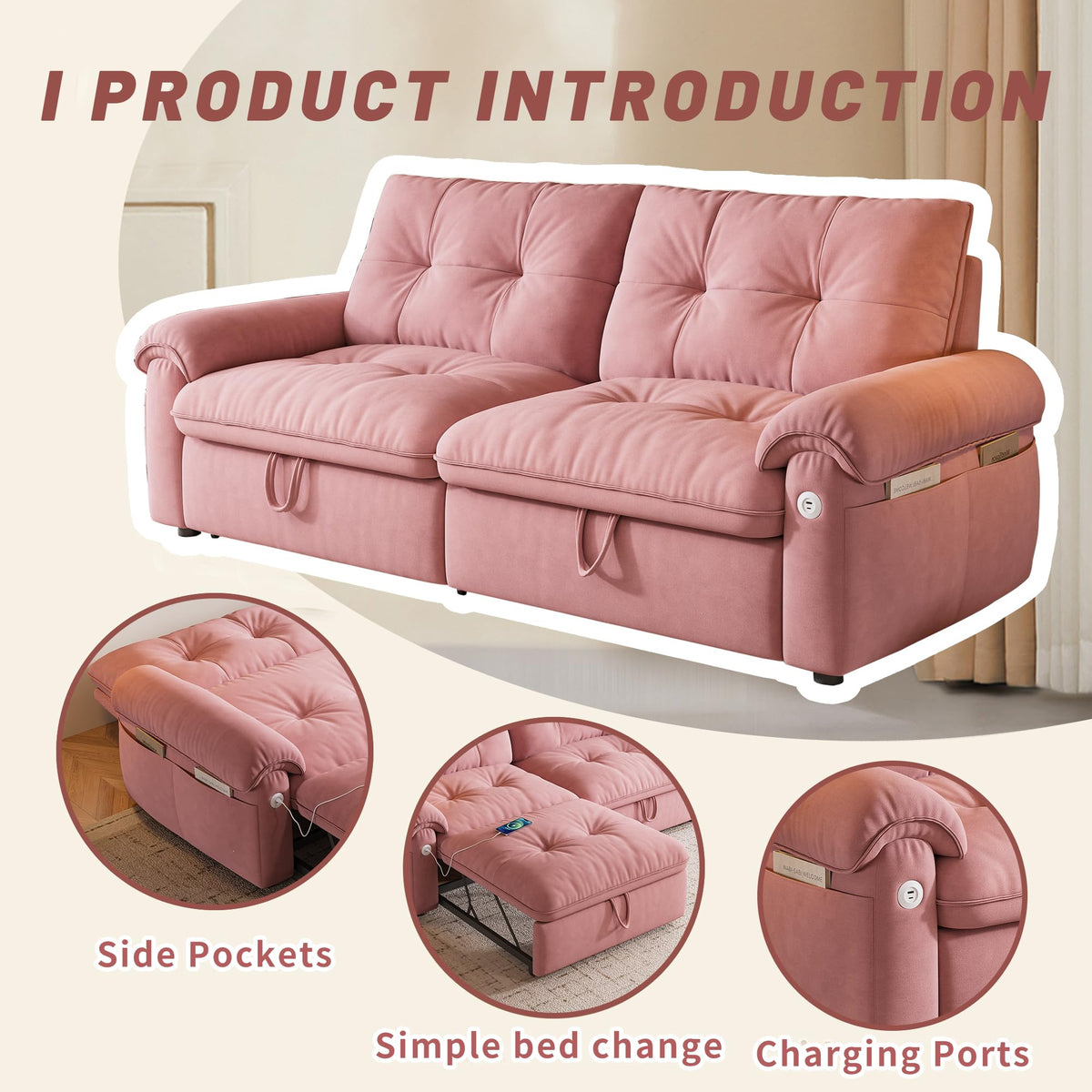 Queen Size Pink Sofa Bed with Pull Out Bed D623231
