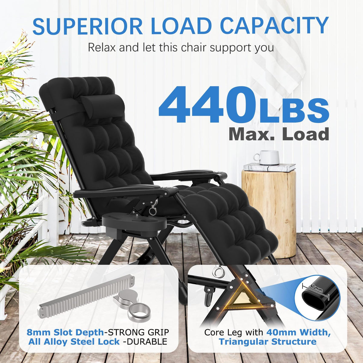 Zero Gravity Chair with Cup Holder, Black W37799