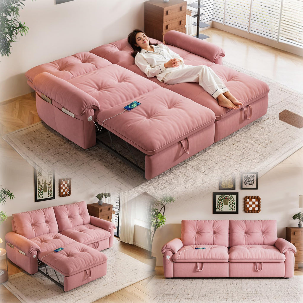Queen Size Pink Sofa Bed with Pull Out Bed D623231